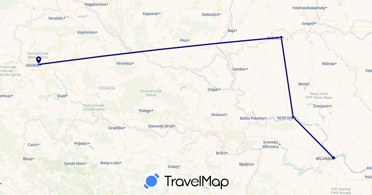 TravelMap itinerary: driving in Croatia, Serbia (Europe)